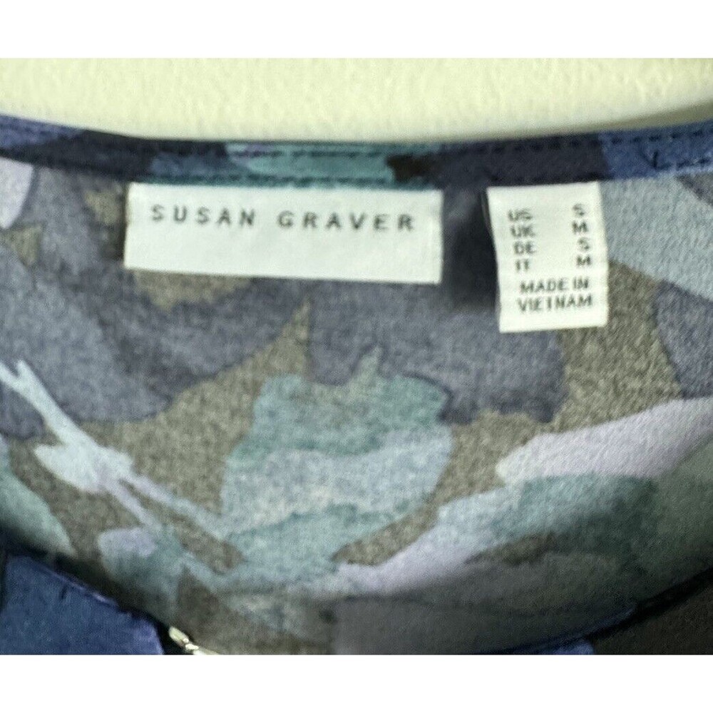 ✅SOLD SUSAN GRAVER Blue Purple Floral Top Liquid Knit Blouse QVC Size Small - Picture 9 of 12